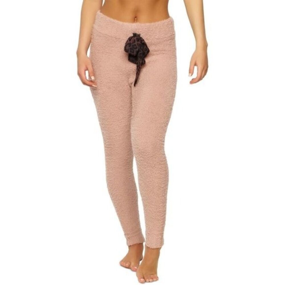 Felina Denali Cozy Plush Stretch Lounge Legging W/ Leopard Bow Shadow Grey